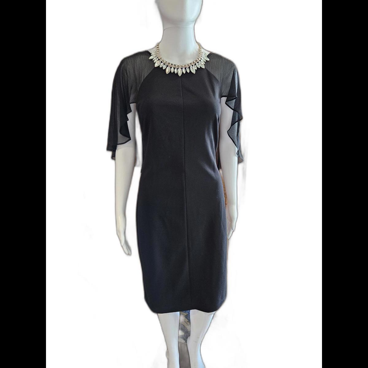 Calvin Klein Scuba Crepe Dress With Chiffon Caplet